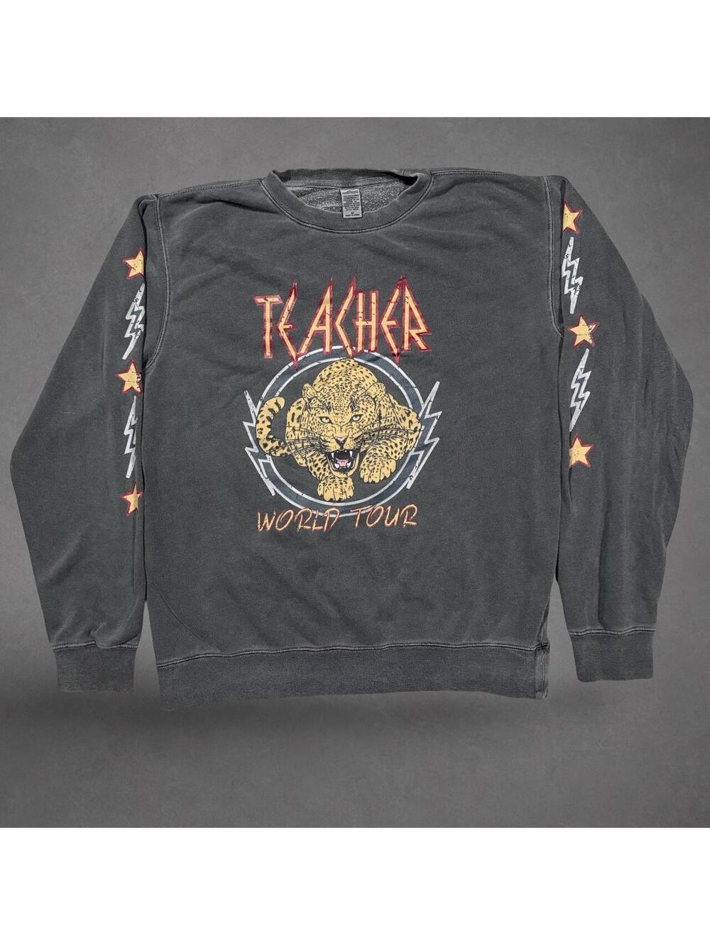 Independent Trading Co. Reacher World Tour Leopard Graphic Crewneck Sweatshirt M